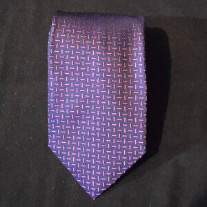 NWT Luciano Barbera Made in Italy 100% Silk Necktie Blue w Purple Dash 3 3/8x59